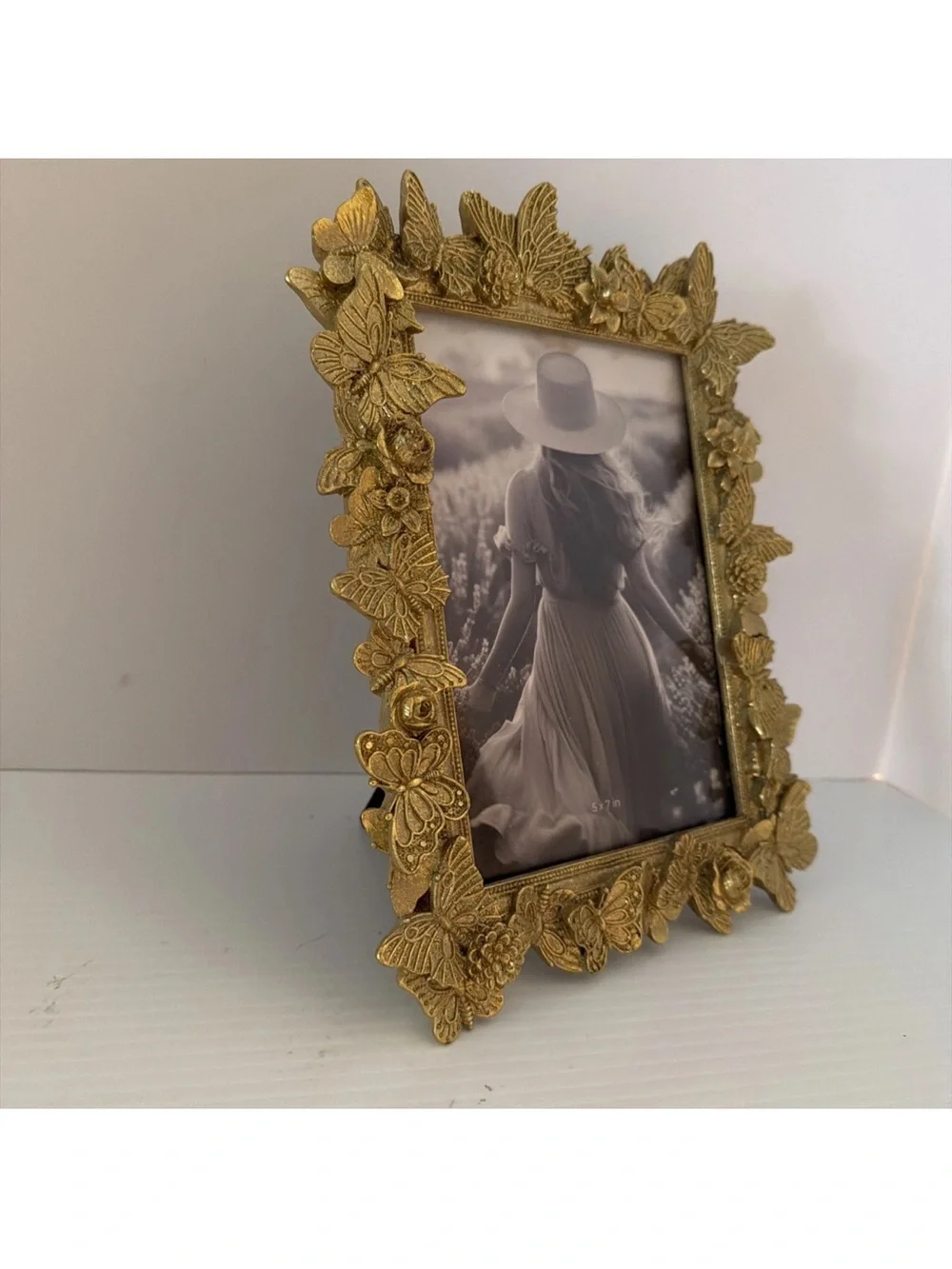 Bloom Gold Metallic Photo Frame Butterflies 5X7 Vertical Tabletop New